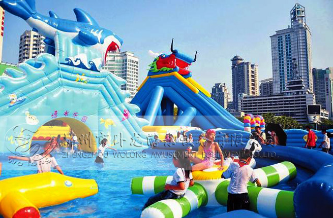 龍鯊嬉水樂園 大型充氣游樂設備趣味游樂設施充氣大滑梯
