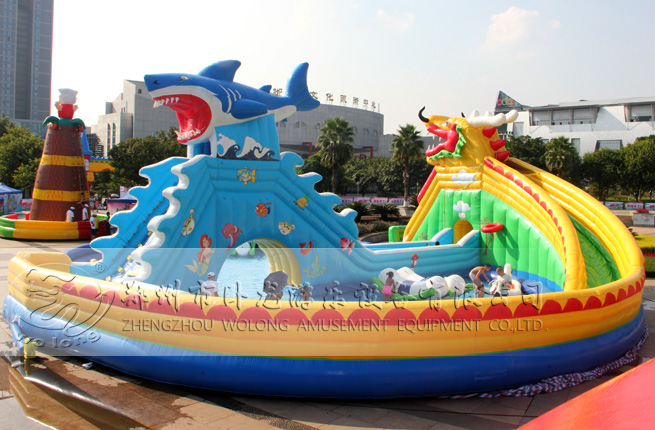 龍鯊嬉水樂園 大型充氣游樂設備趣味游樂設施充氣大滑梯