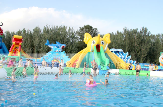 大象嬉水樂園充氣水滑梯 夏季戲水游樂設備